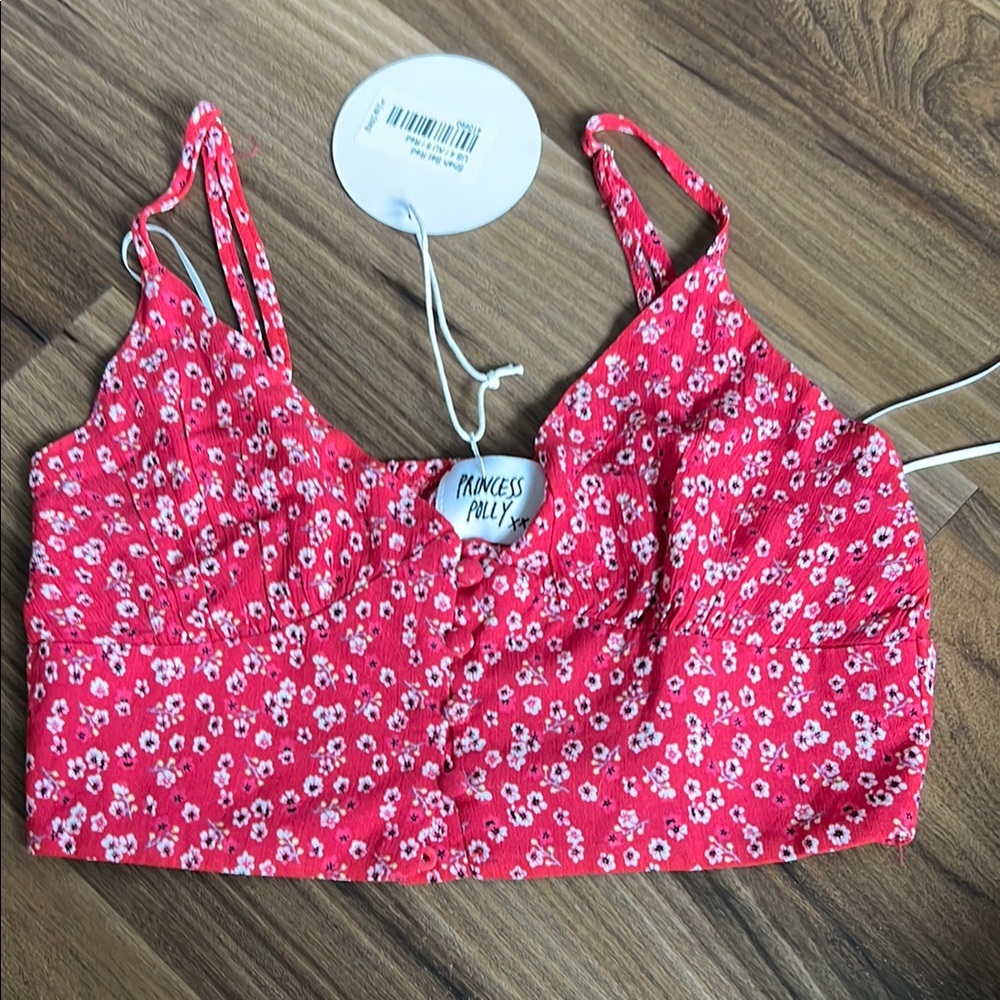 Princess Polly Red Sleeveless Crop Tank Top